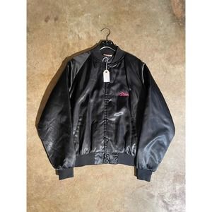 80’s Vintage Black Satin Music Bomber Jacket Boxy
